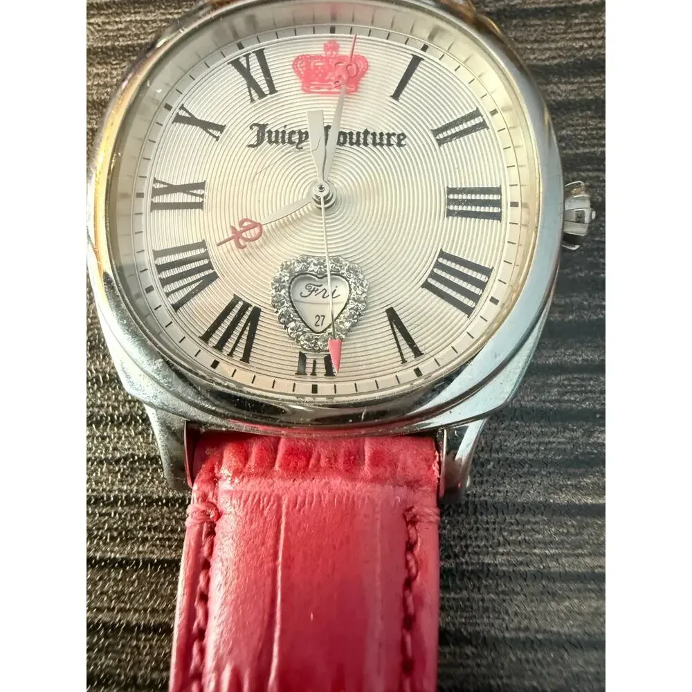 NWOT Vintage Juicy Couture Pink Stainless Steel Genuine Leather Watch